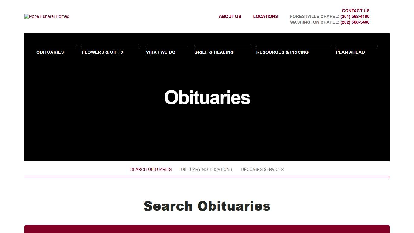 Obituaries | Pope Funeral Homes - Forestville, MD